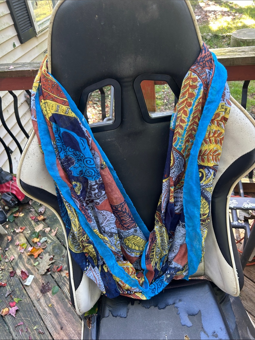 Multicolor Boho Infinity Scarf - Blue, Yellow & Brown